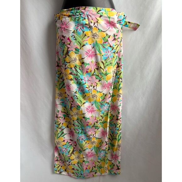 Vintage Big Dogs Wrap Midi Skirt Size M Retro Floral Tropical Long Feminine Cute - Picture 1 of 11